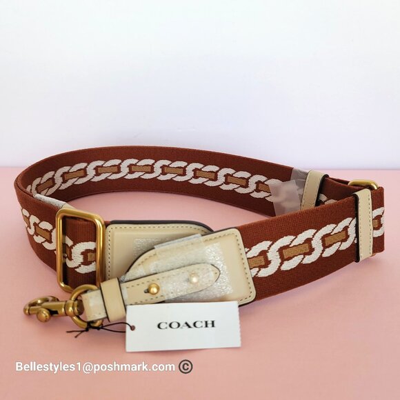 COACH Webbing Strap With Chain Stripe Print and Glovetanned Leather-Ivory multi⭐ - Picture 2 of 15
